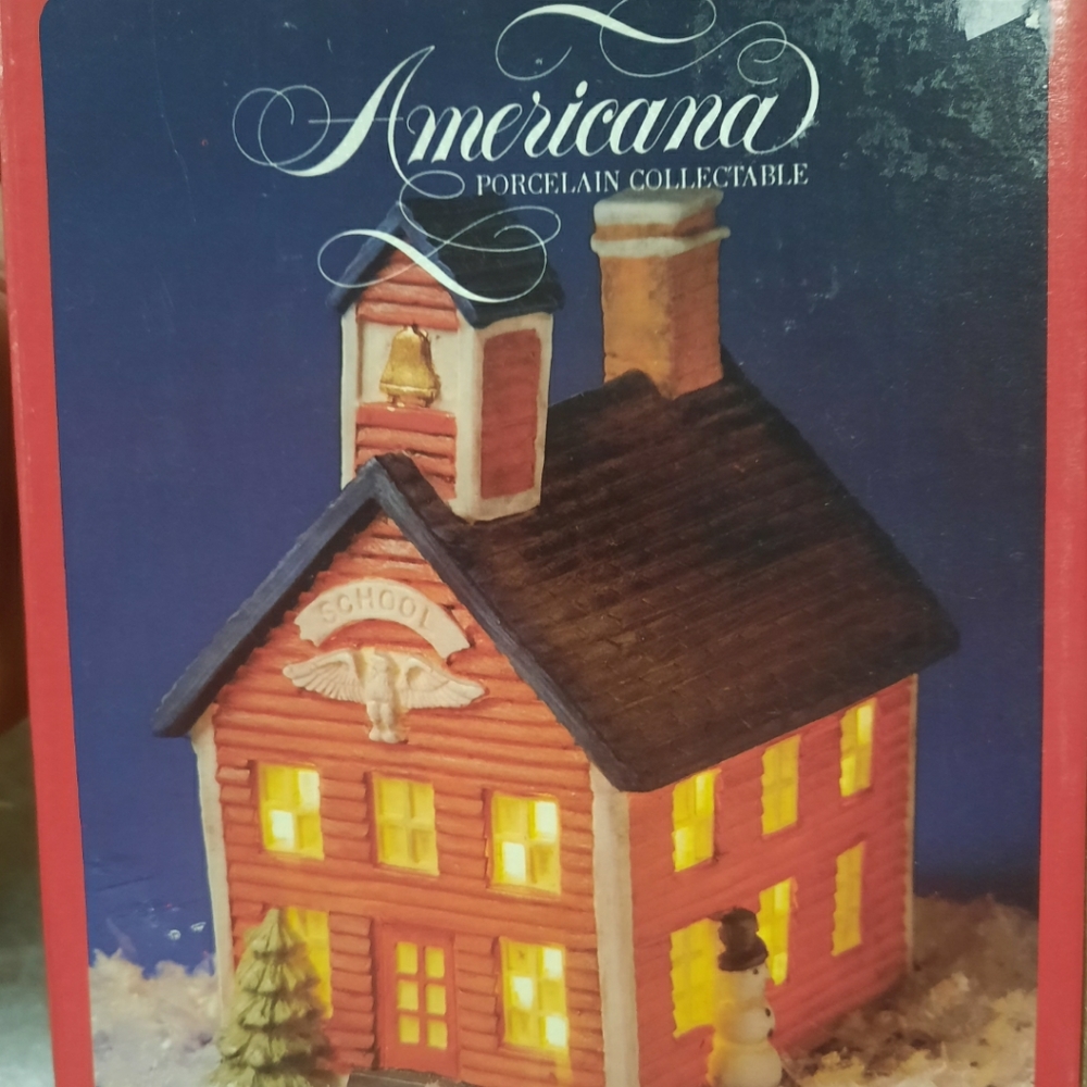 Vtg. National Decor  1991 Americana Porcelain  School House Collectible In Box
